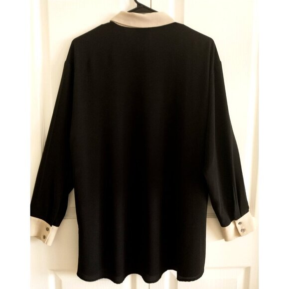 Vince Camuto Tunic Blouse Two-Tone Poly Crepe Relaxed Long Sleeve Split Hem - M - Picture 8 of 8